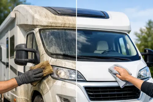 Wohnmobil-Komplettpflege: Vorher Nachher
