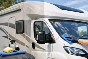 Vorher-Nachher: Wohnmobil-Glanzversiegelung